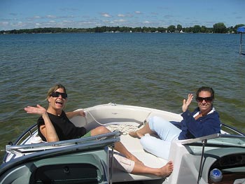 Britta and Karen in boat